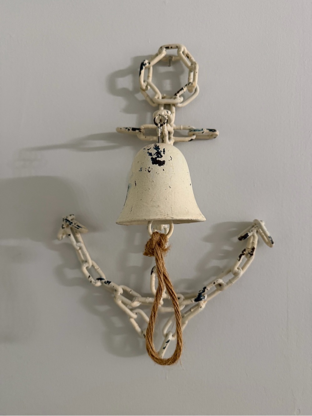 White Anchor Wall Bell with Jute Rope